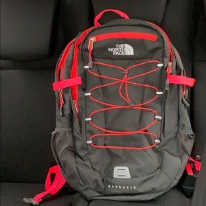 Grey and Hot Pink/Red North face Backpack